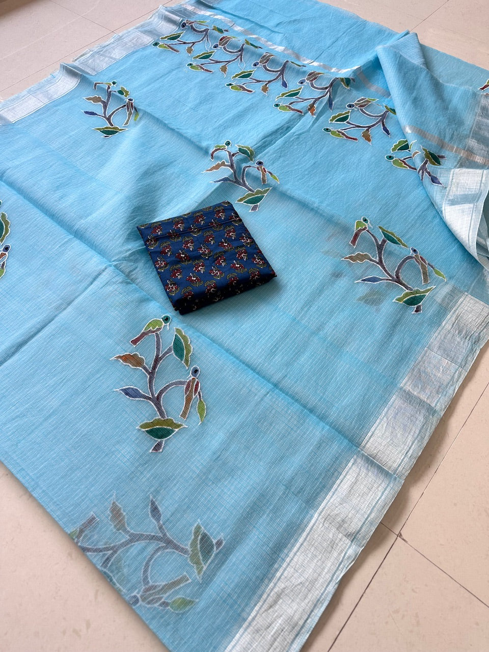 Embroidered Handpainted Kota Cotton Doria Saree