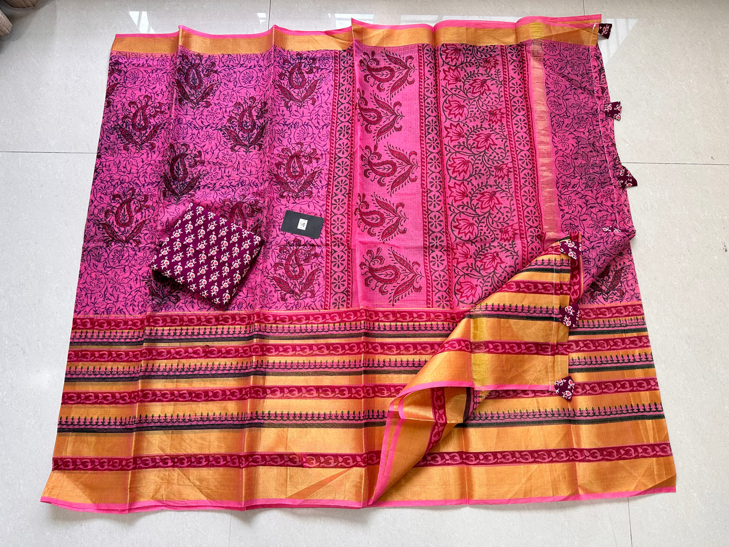 HandBlock Printed Kota Cotton Doria Saree