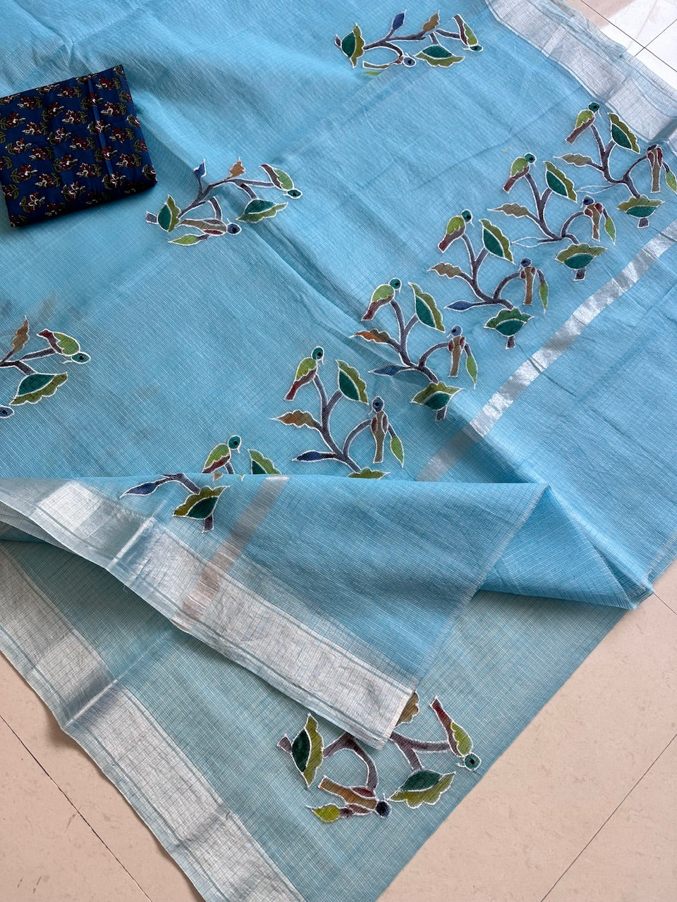 Embroidered Handpainted Kota Cotton Doria Saree