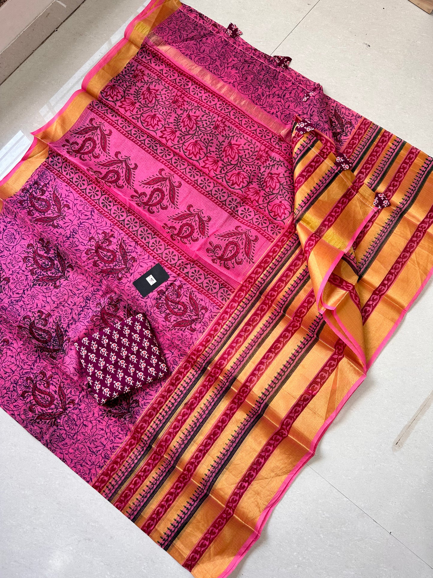 HandBlock Printed Kota Cotton Doria Saree