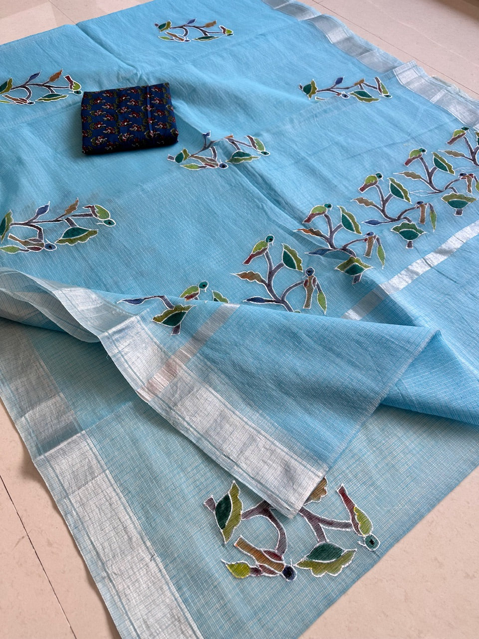 Embroidered Handpainted Kota Cotton Doria Saree