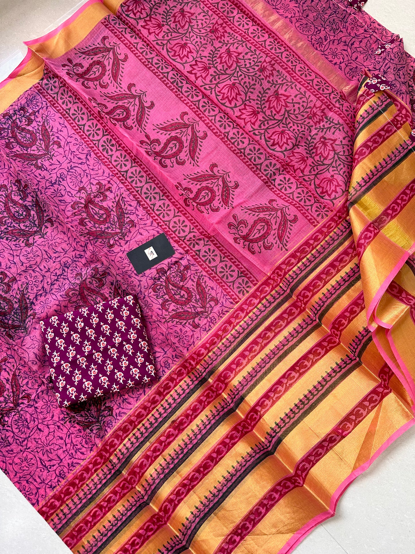 HandBlock Printed Kota Cotton Doria Saree