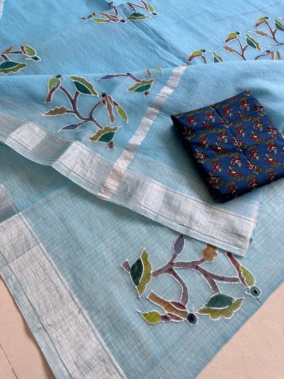 Embroidered Handpainted Kota Cotton Doria Saree