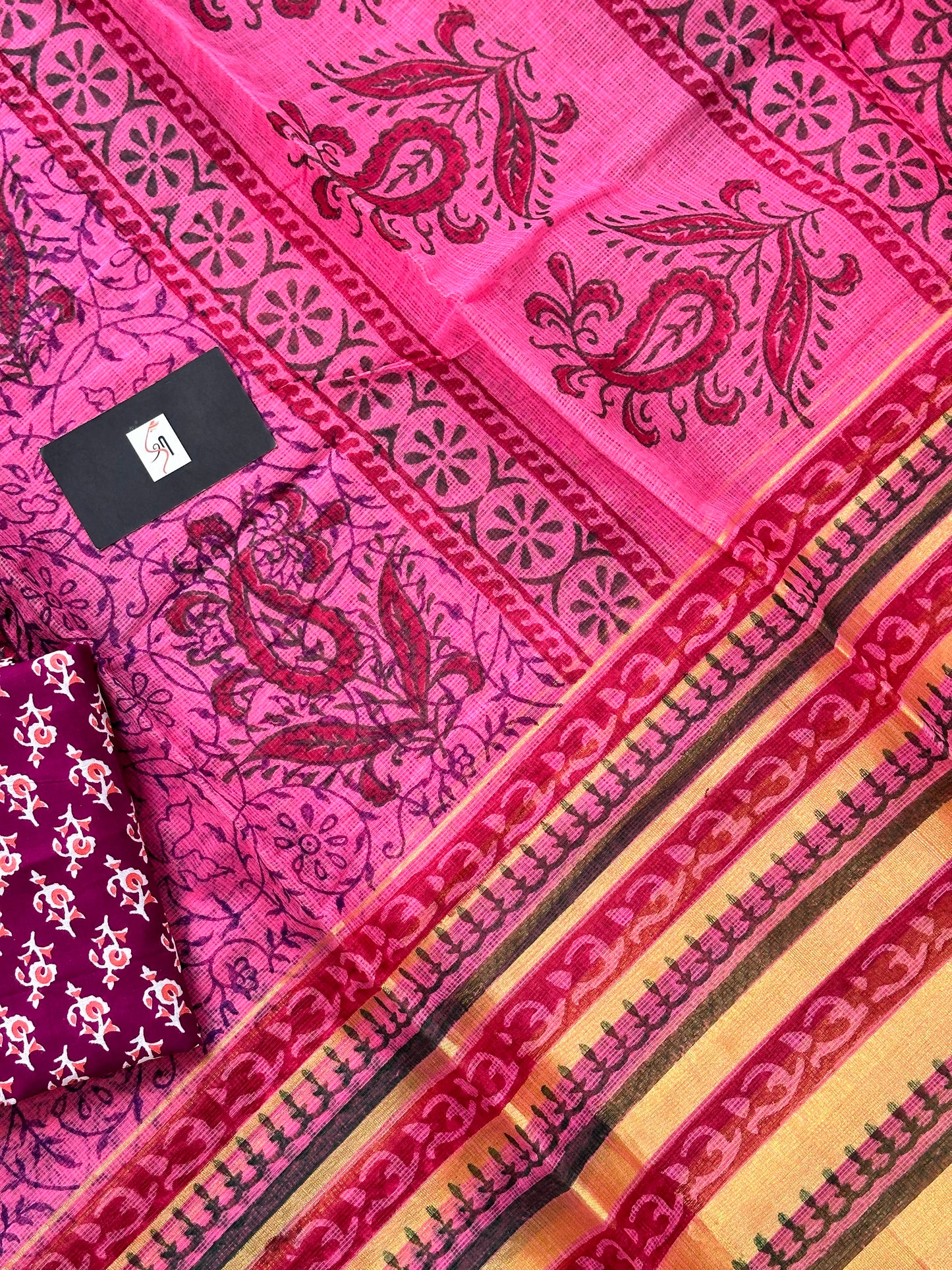 HandBlock Printed Kota Cotton Doria Saree