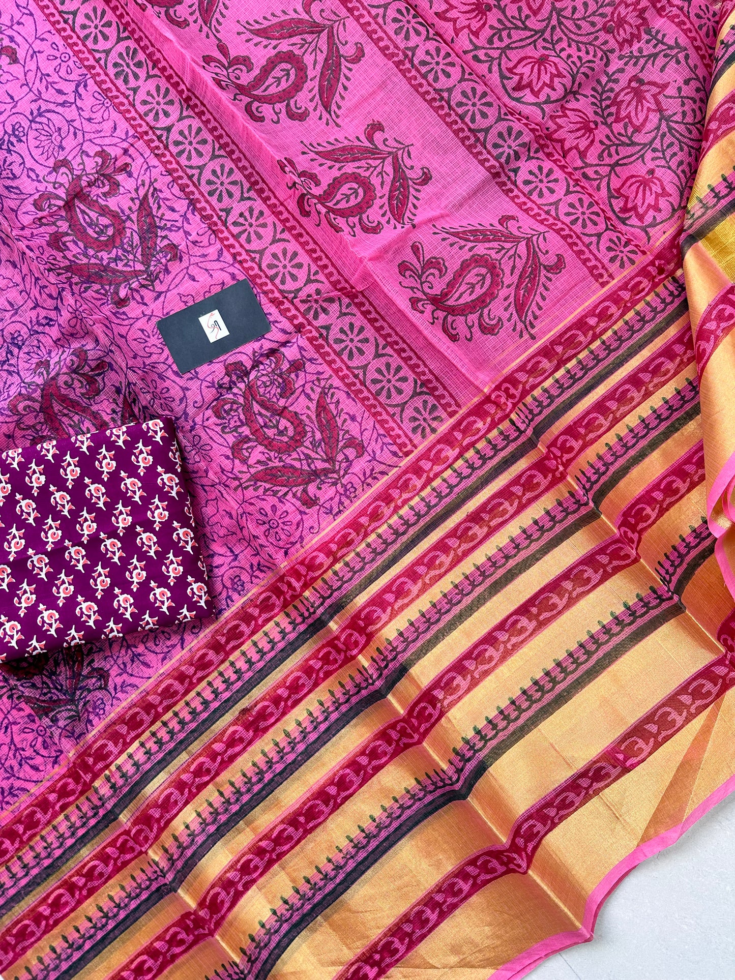 HandBlock Printed Kota Cotton Doria Saree