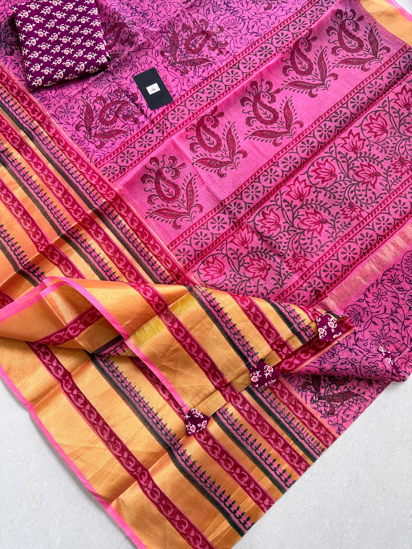 HandBlock Printed Kota Cotton Doria Saree