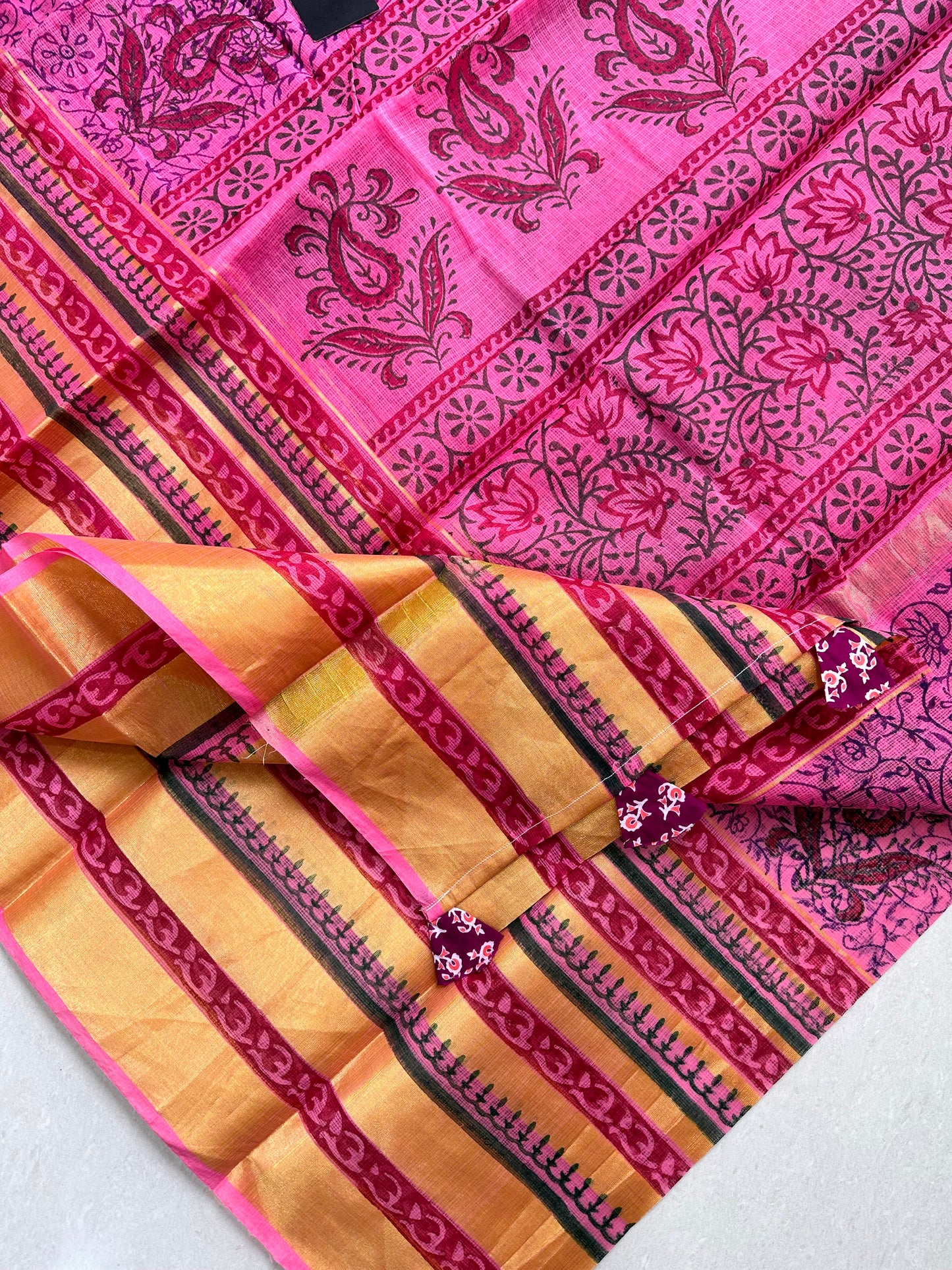 HandBlock Printed Kota Cotton Doria Saree