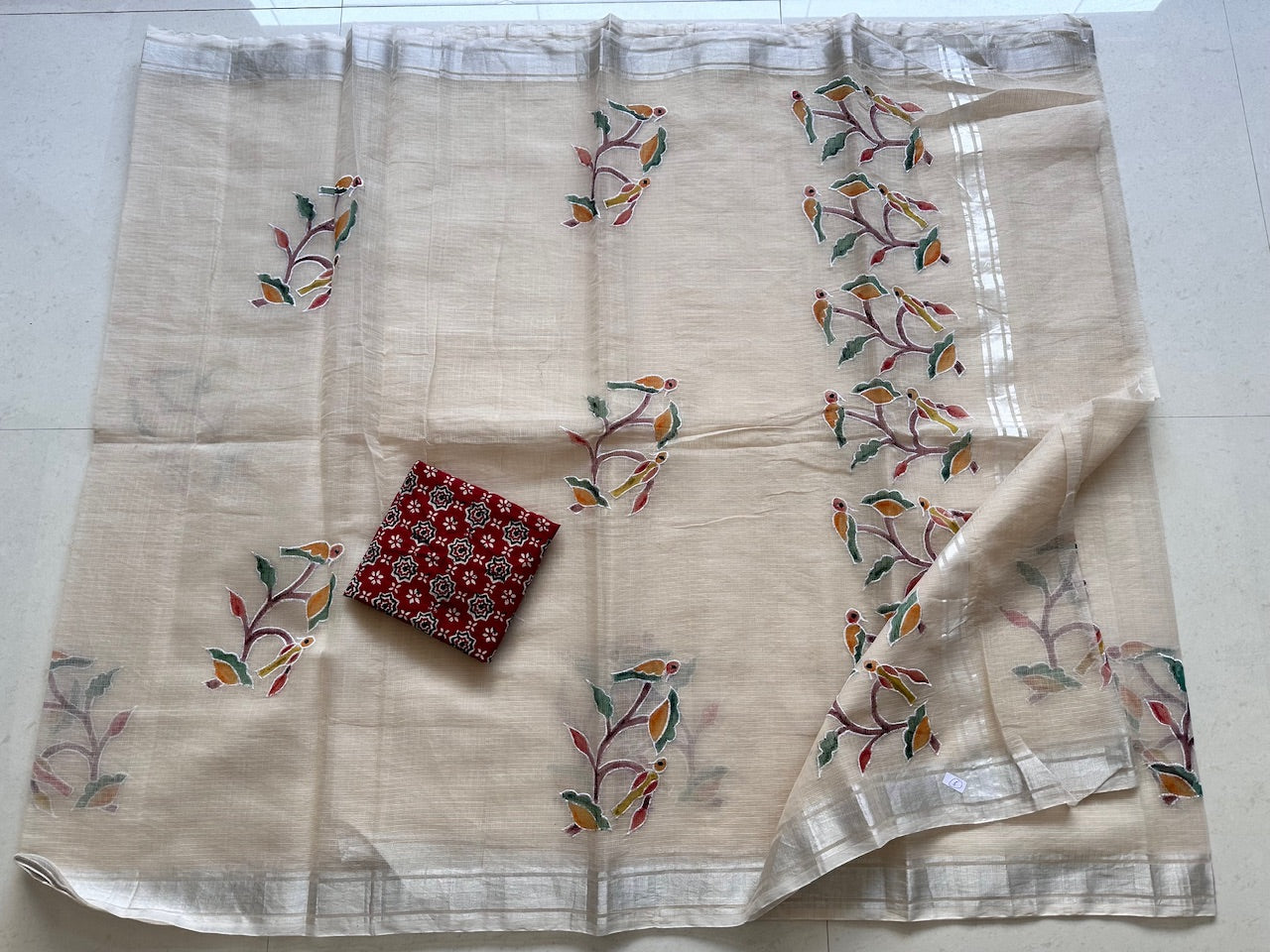 Embroidered Handpainted Kota Cotton Doria Saree