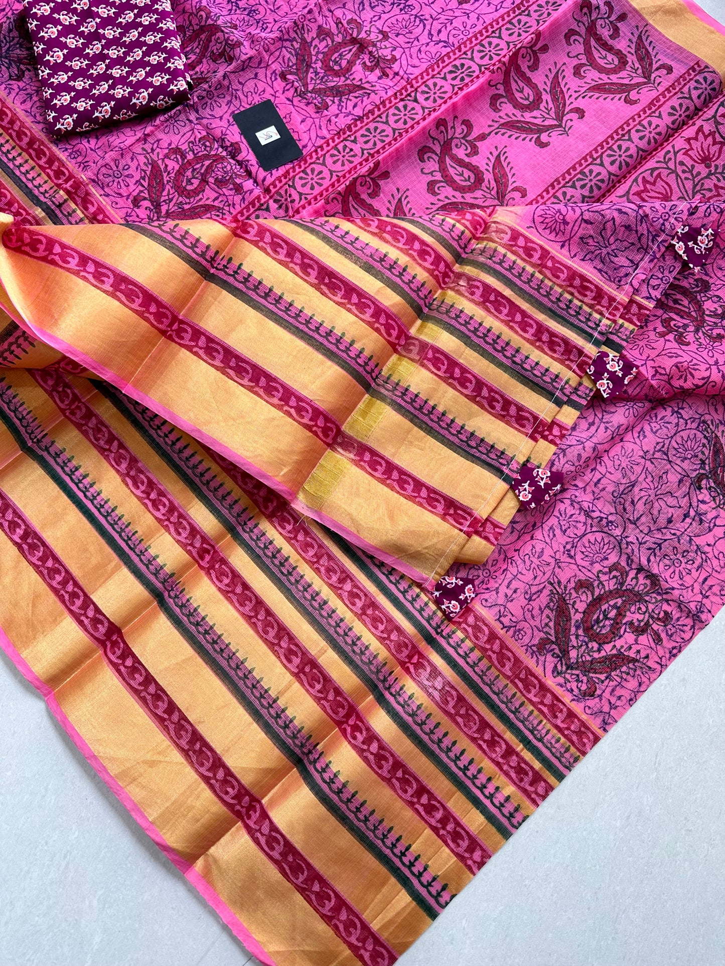 HandBlock Printed Kota Cotton Doria Saree