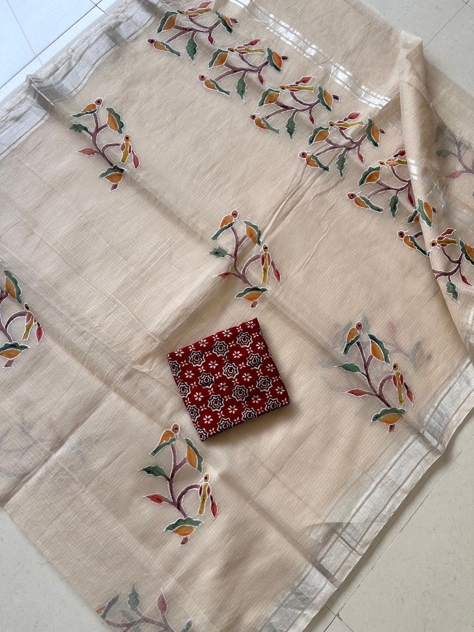 Embroidered Handpainted Kota Cotton Doria Saree