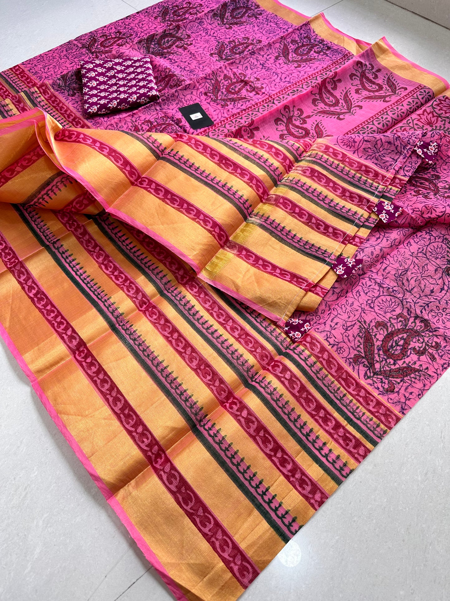 HandBlock Printed Kota Cotton Doria Saree