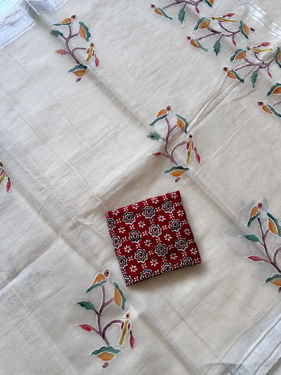 Embroidered Handpainted Kota Cotton Doria Saree