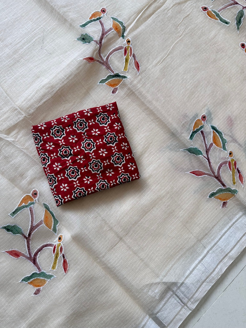 Embroidered Handpainted Kota Cotton Doria Saree