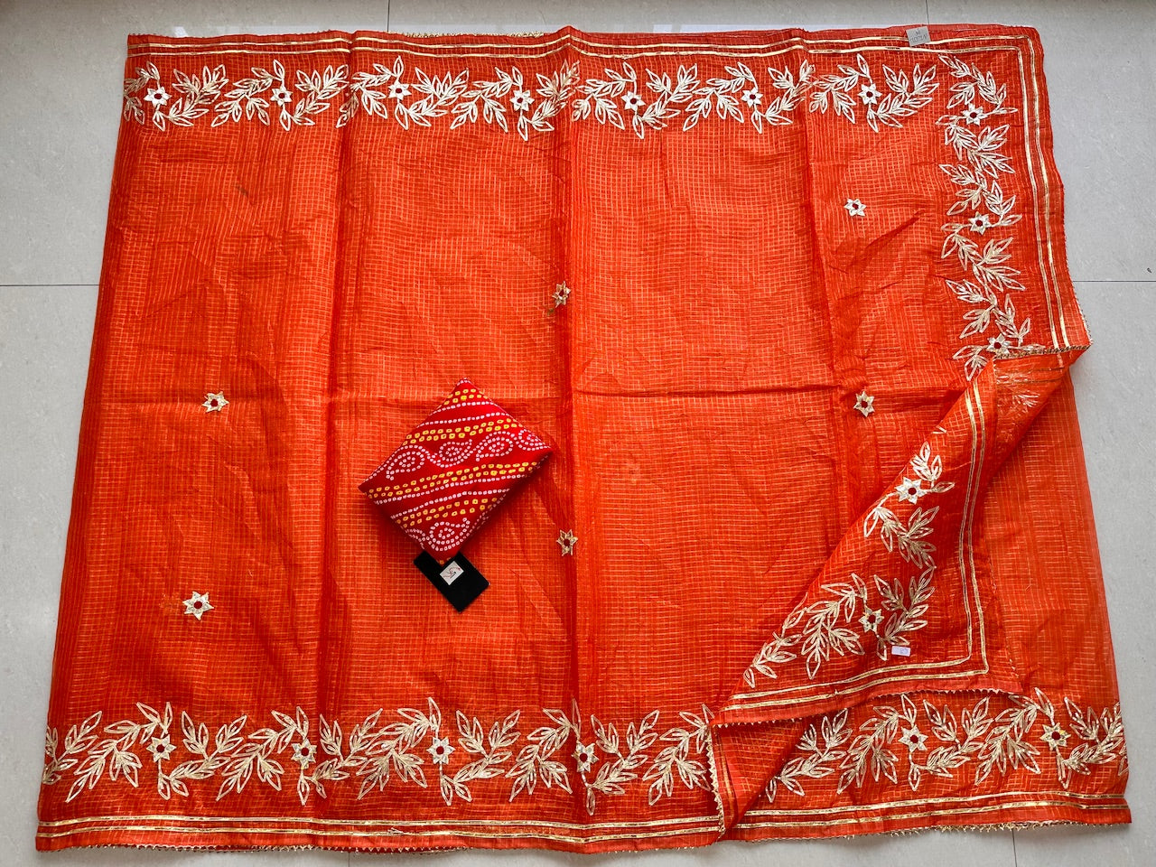 Jaipuri Gota Patti Embroidered Kota Cotton Tissue Doria Saree