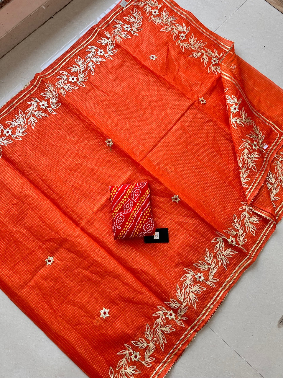 Jaipuri Gota Patti Embroidered Kota Cotton Tissue Doria Saree