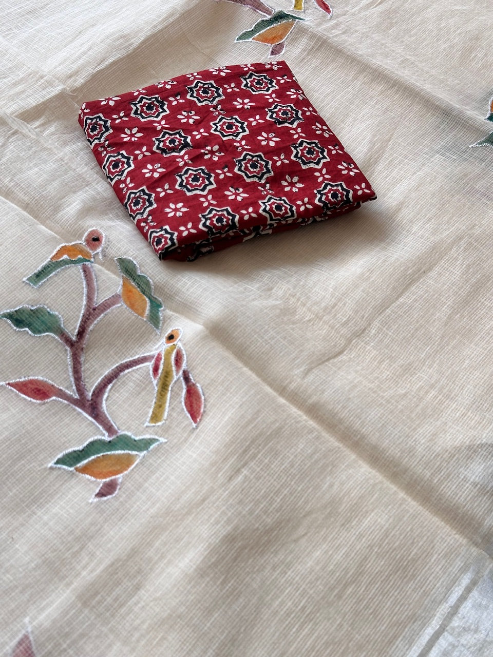 Embroidered Handpainted Kota Cotton Doria Saree