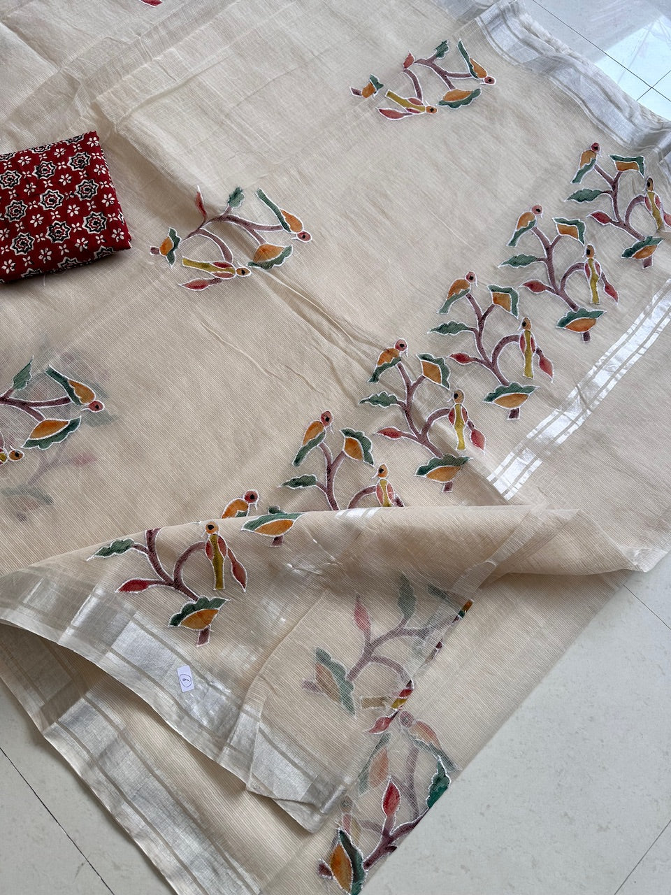 Embroidered Handpainted Kota Cotton Doria Saree