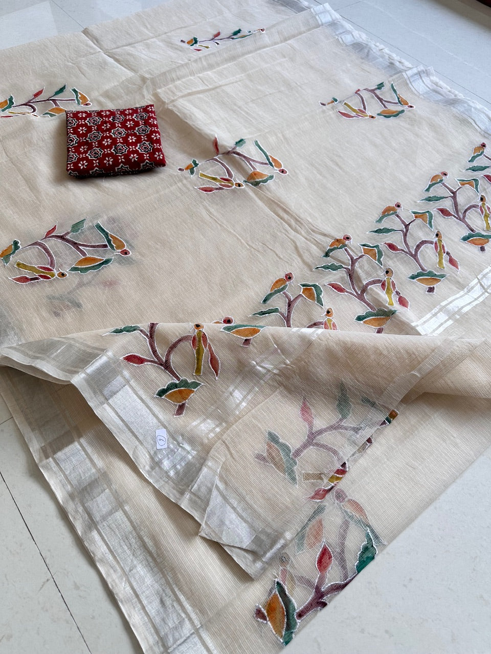 Embroidered Handpainted Kota Cotton Doria Saree