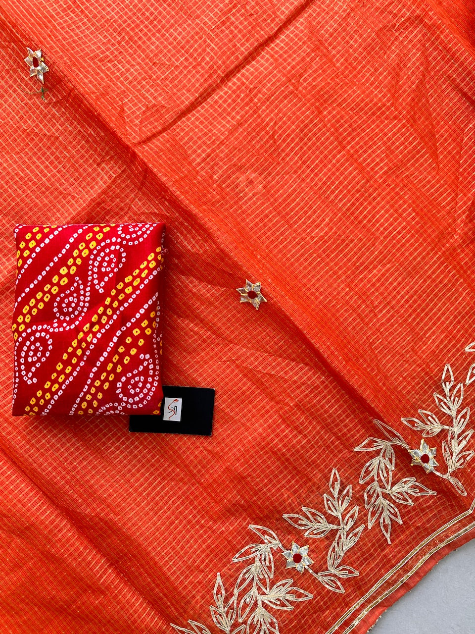 Jaipuri Gota Patti Embroidered Kota Cotton Tissue Doria Saree