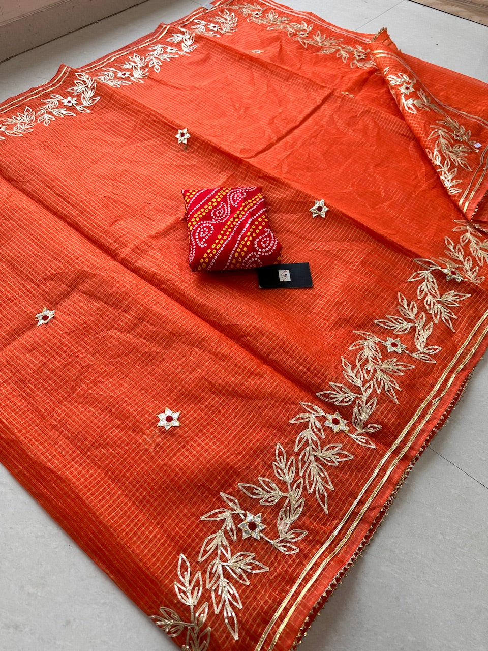 Jaipuri Gota Patti Embroidered Kota Cotton Tissue Doria Saree