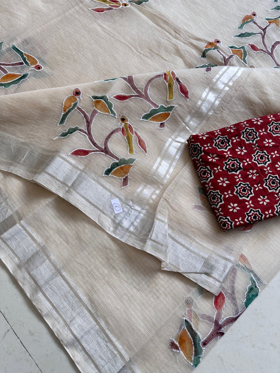 Embroidered Handpainted Kota Cotton Doria Saree