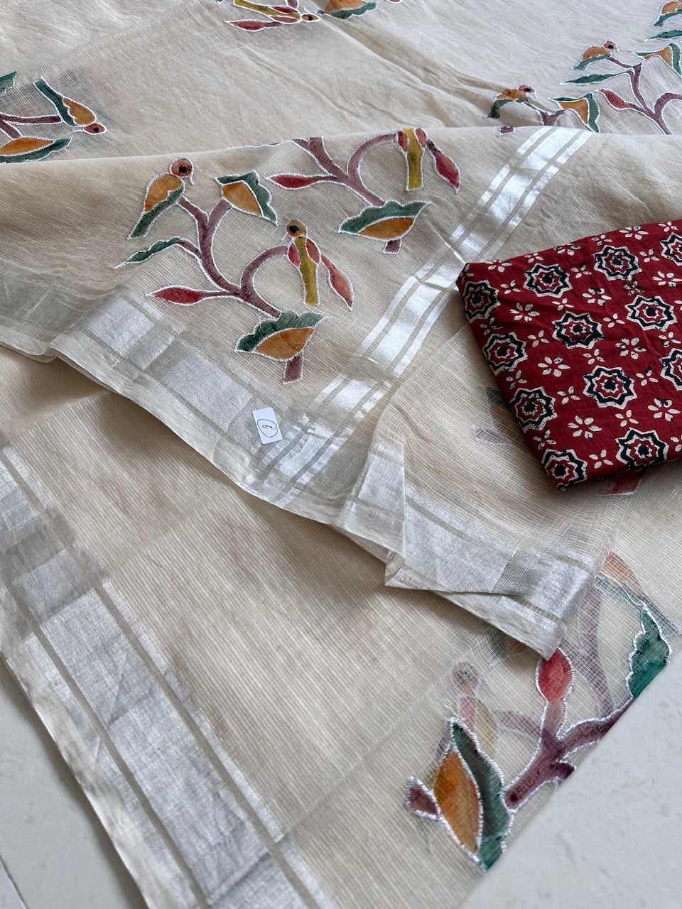 Embroidered Handpainted Kota Cotton Doria Saree