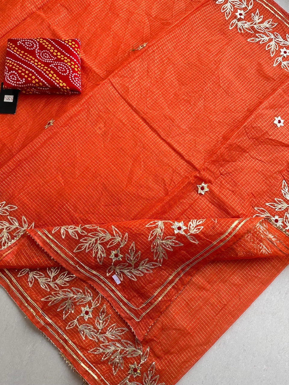 Jaipuri Gota Patti Embroidered Kota Cotton Tissue Doria Saree