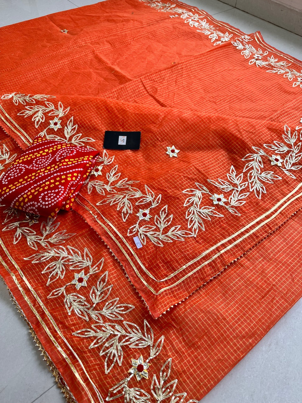 Jaipuri Gota Patti Embroidered Kota Cotton Tissue Doria Saree