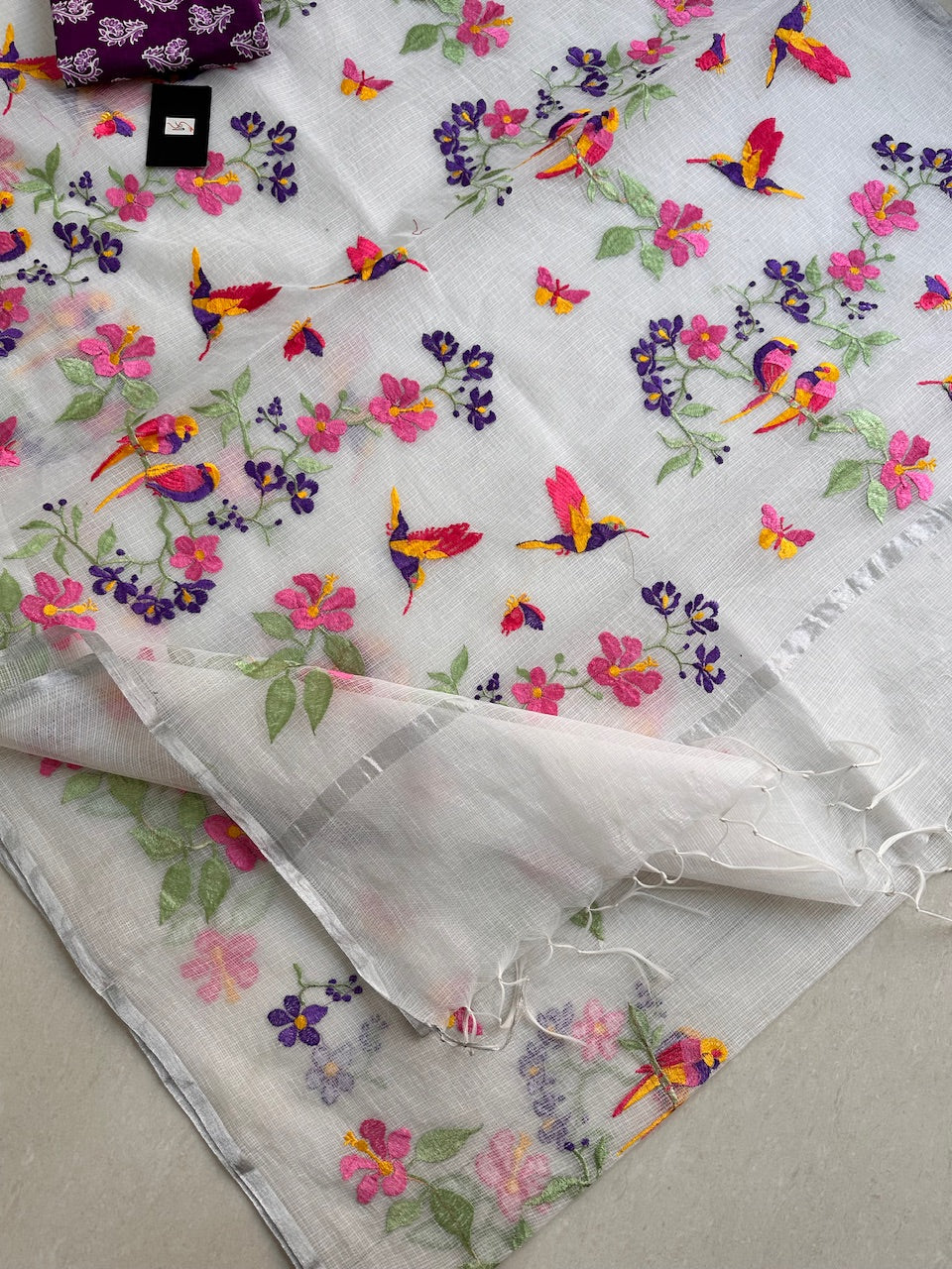 Embroidered Kota Cotton Doria Saree