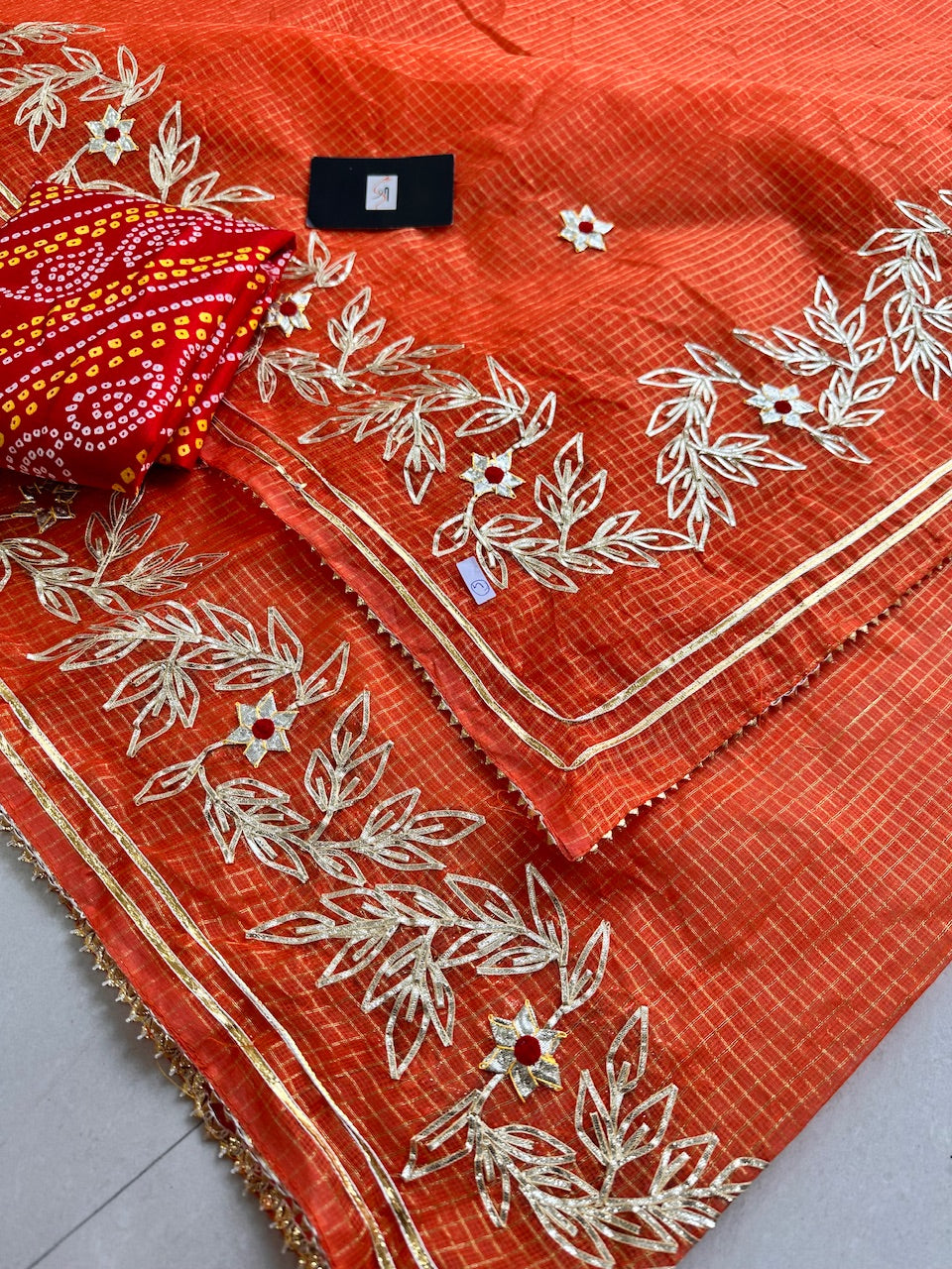 Jaipuri Gota Patti Embroidered Kota Cotton Tissue Doria Saree