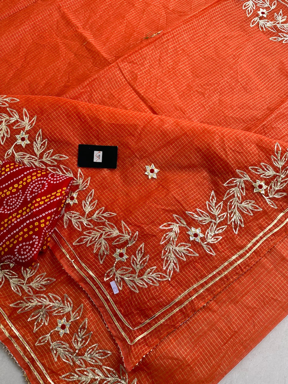 Jaipuri Gota Patti Embroidered Kota Cotton Tissue Doria Saree