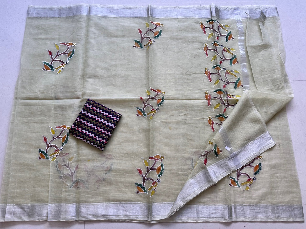 Embroidered Handpainted Kota Cotton Doria Saree