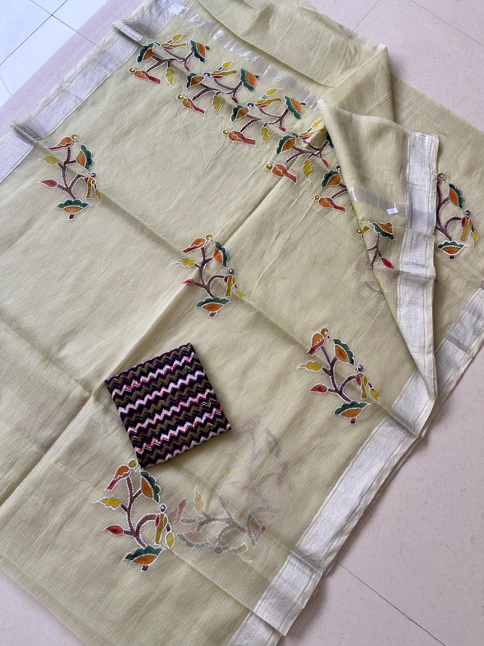 Embroidered Handpainted Kota Cotton Doria Saree