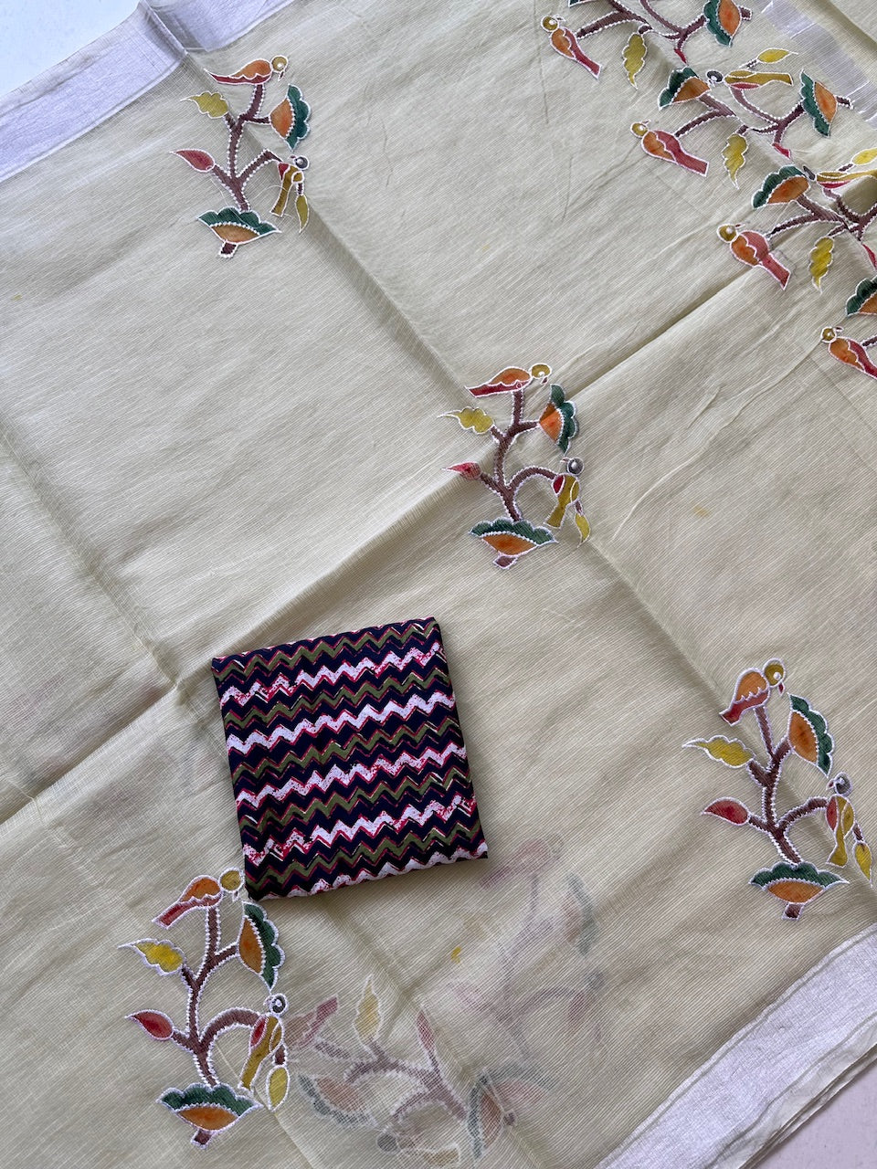 Embroidered Handpainted Kota Cotton Doria Saree