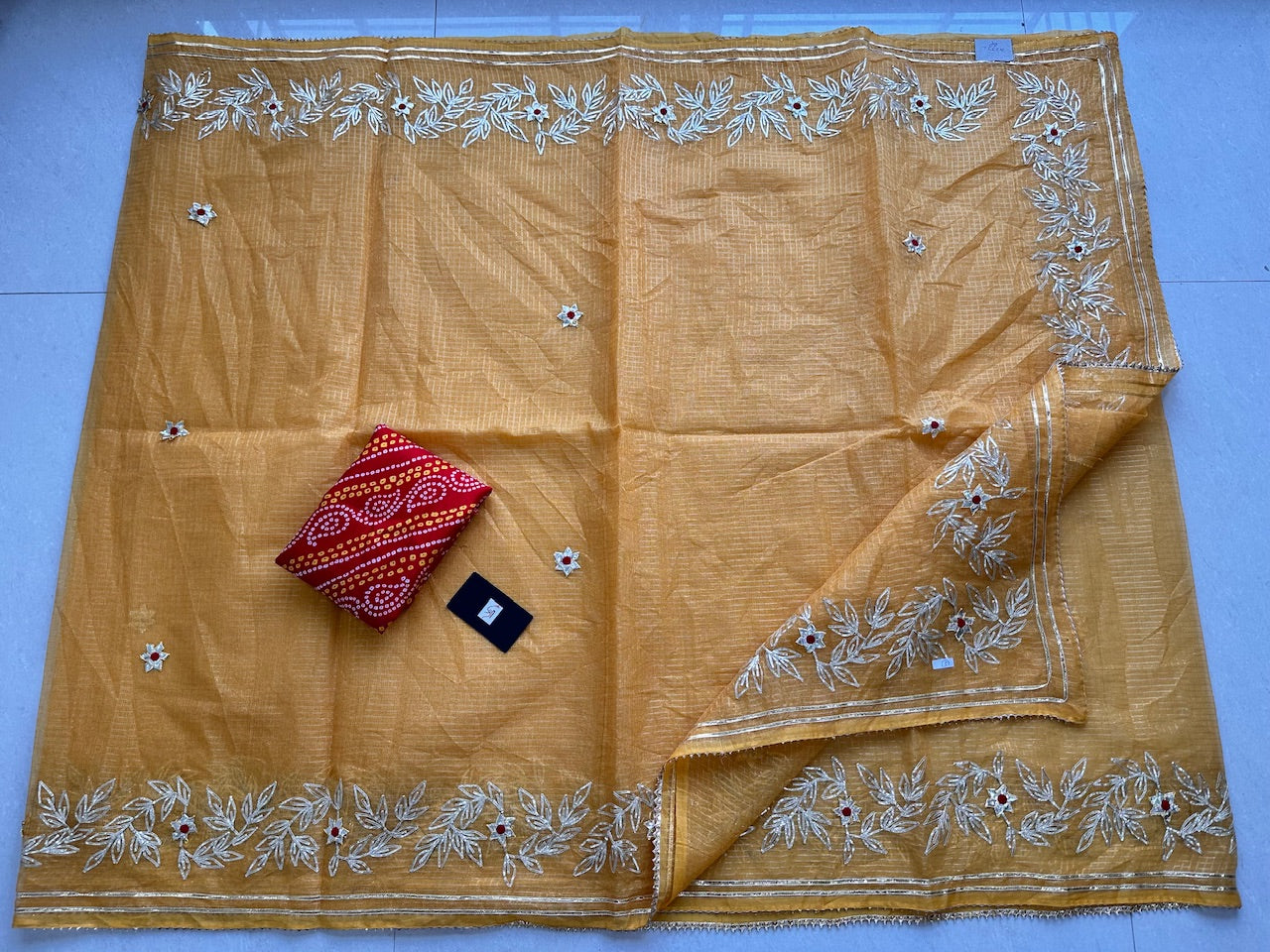 Jaipuri Gota Patti Embroidered Kota Cotton Tissue Doria Saree