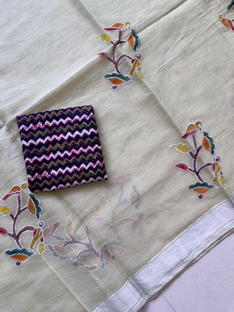 Embroidered Handpainted Kota Cotton Doria Saree