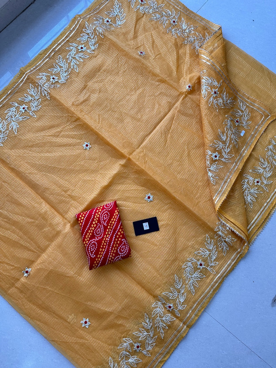 Jaipuri Gota Patti Embroidered Kota Cotton Tissue Doria Saree