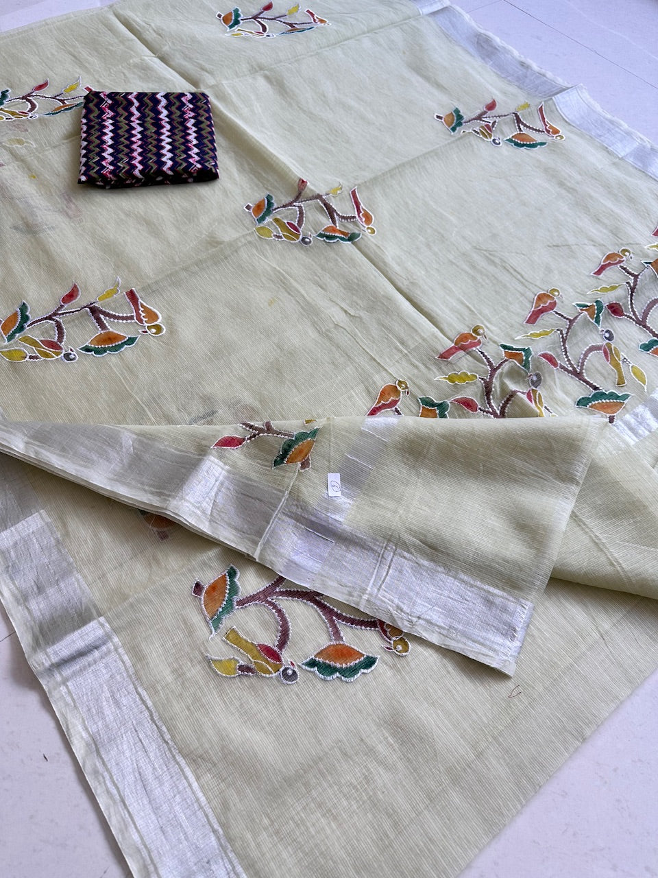 Embroidered Handpainted Kota Cotton Doria Saree