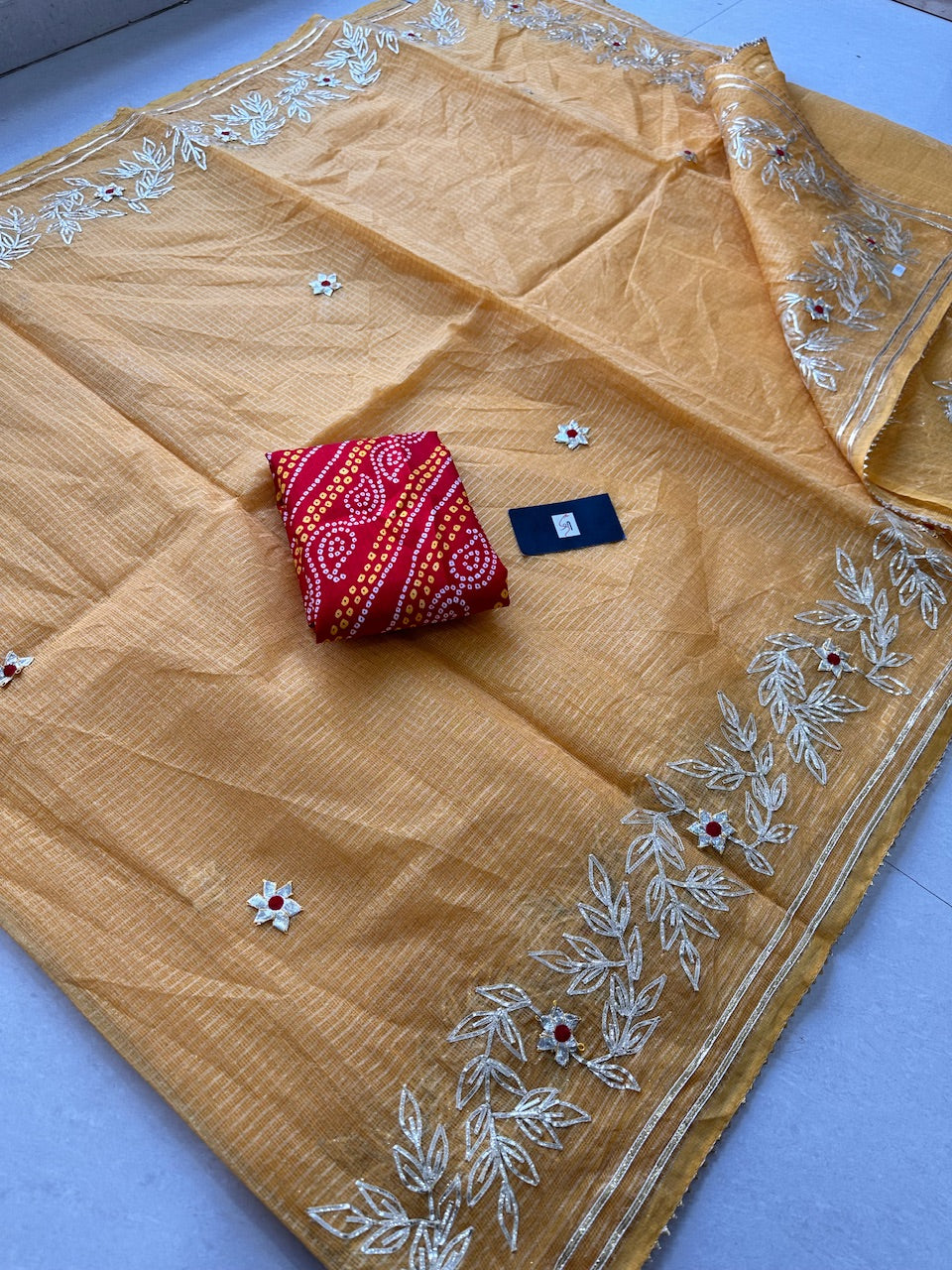 Jaipuri Gota Patti Embroidered Kota Cotton Tissue Doria Saree