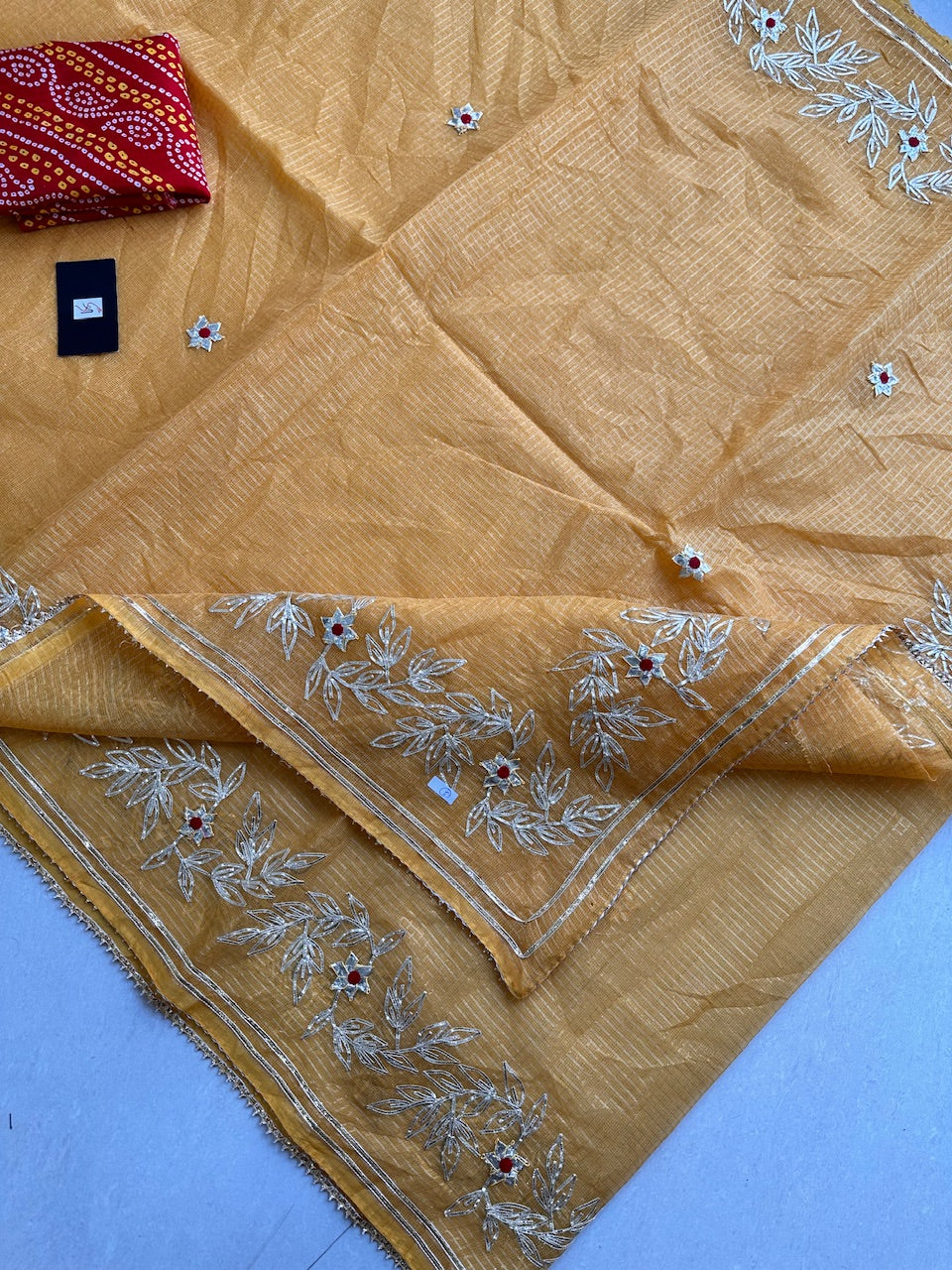 Jaipuri Gota Patti Embroidered Kota Cotton Tissue Doria Saree