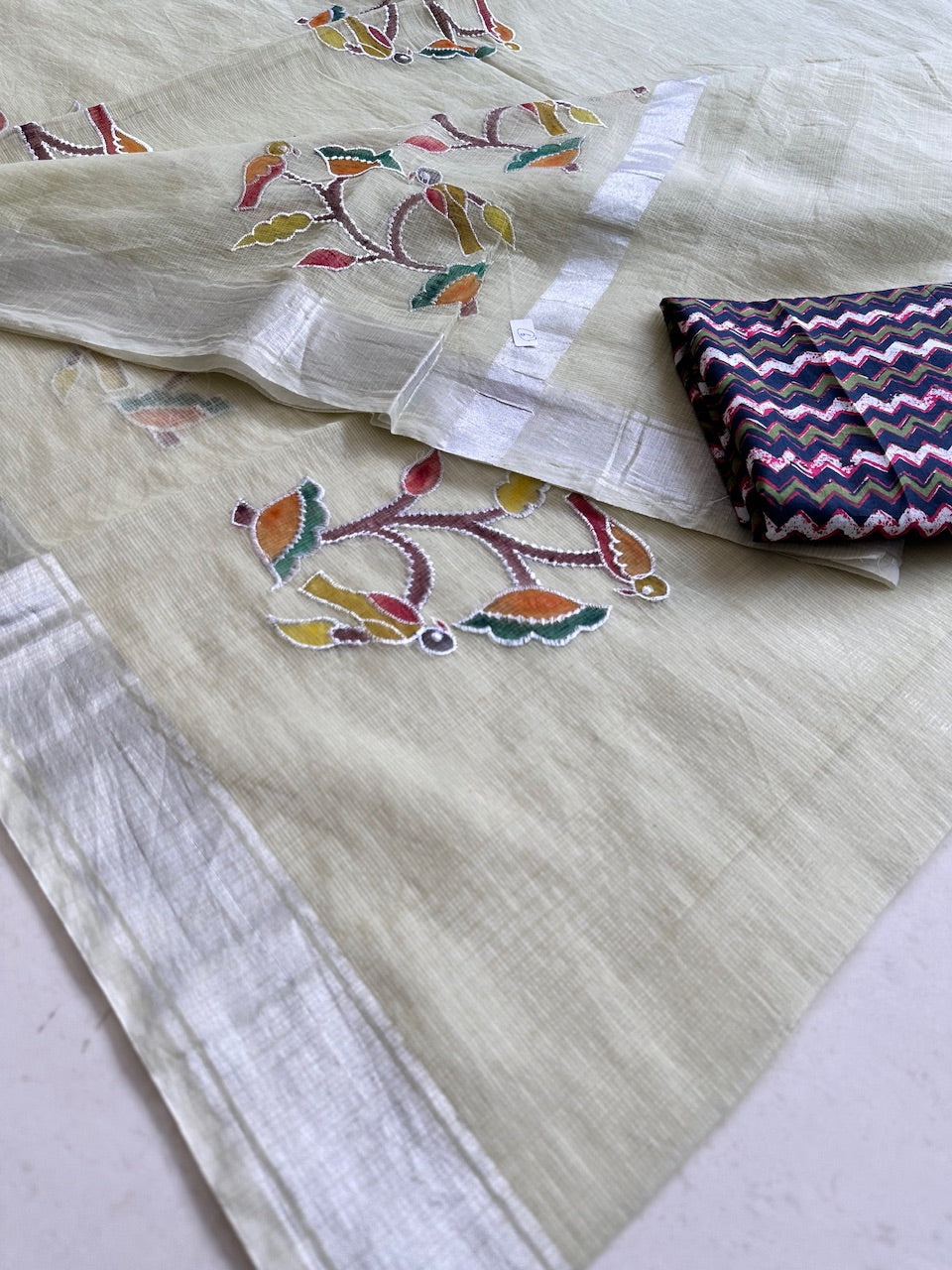 Embroidered Handpainted Kota Cotton Doria Saree