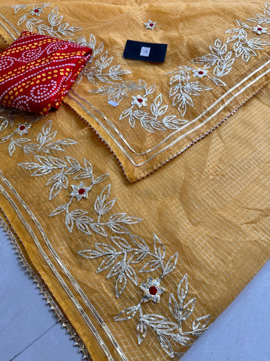 Jaipuri Gota Patti Embroidered Kota Cotton Tissue Doria Saree