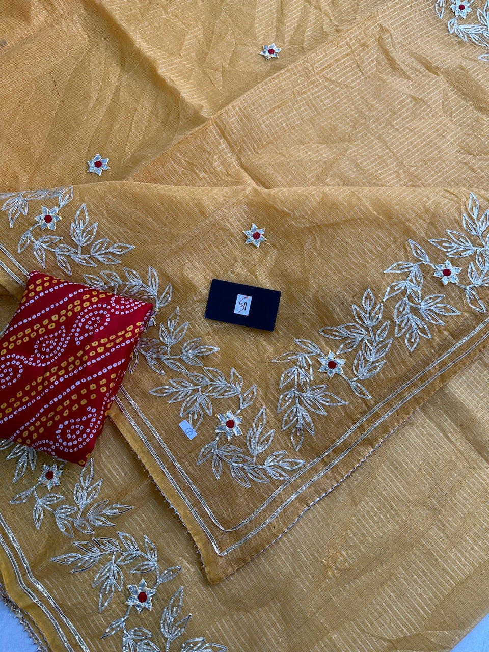 Jaipuri Gota Patti Embroidered Kota Cotton Tissue Doria Saree