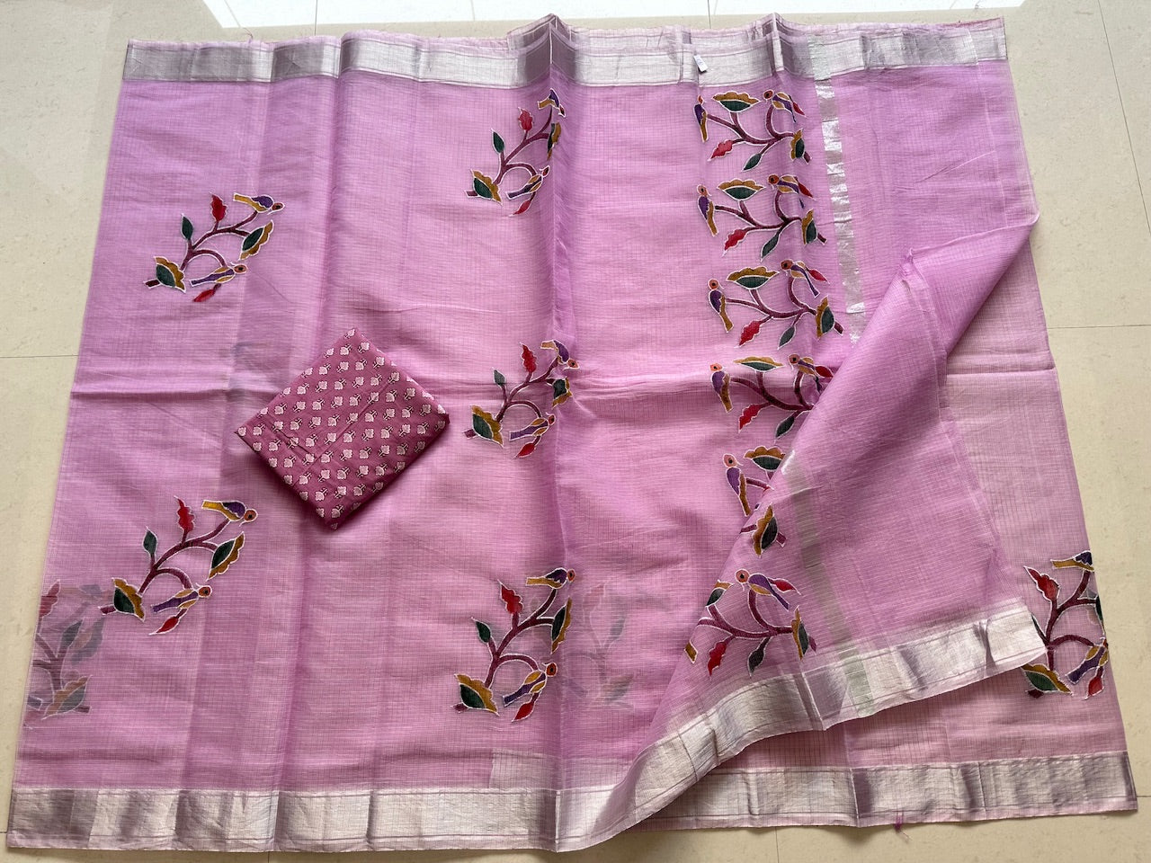 Embroidered Handpainted Kota Cotton Doria Saree