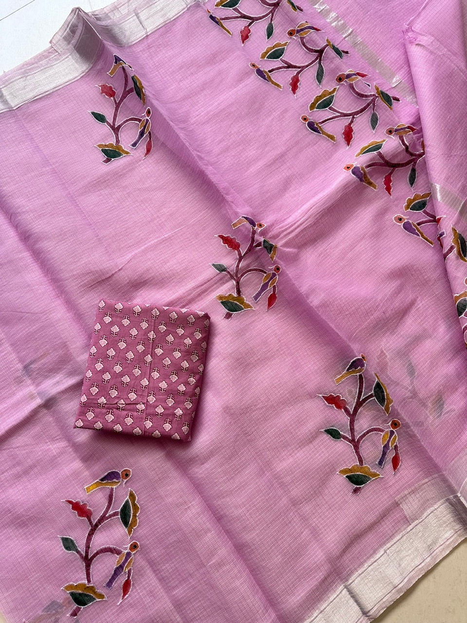 Embroidered Handpainted Kota Cotton Doria Saree