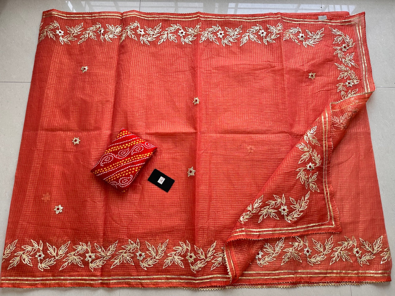 Jaipuri Gota Patti Embroidered Kota Cotton Tissue Doria Saree