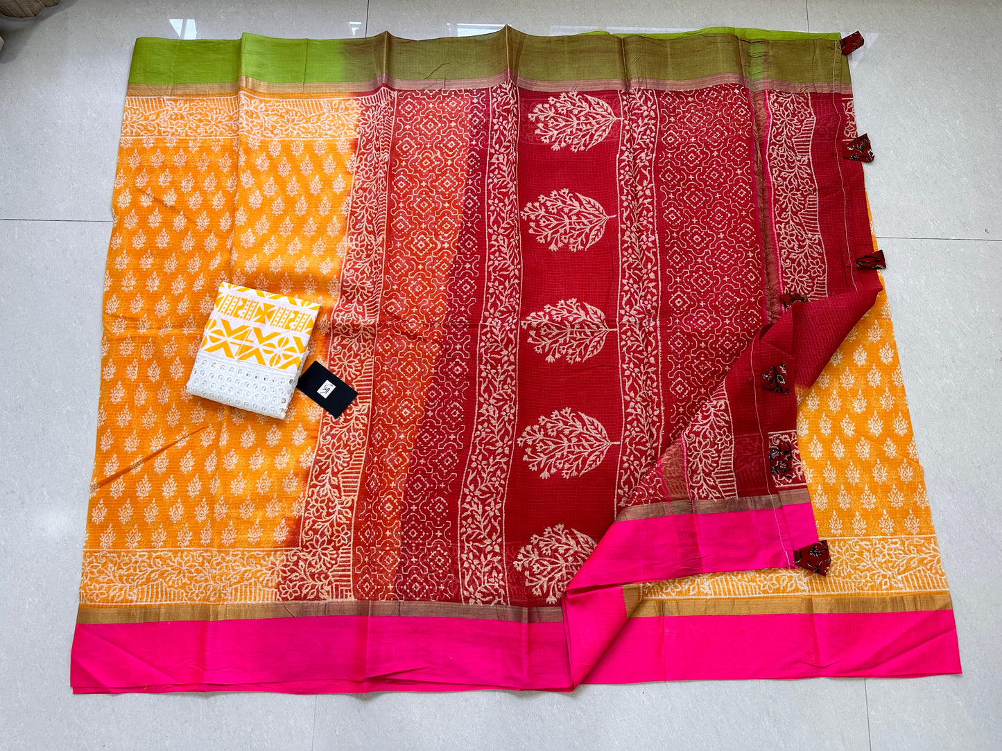 Pure HandBlock Printed Kota Cotton Doria Saree