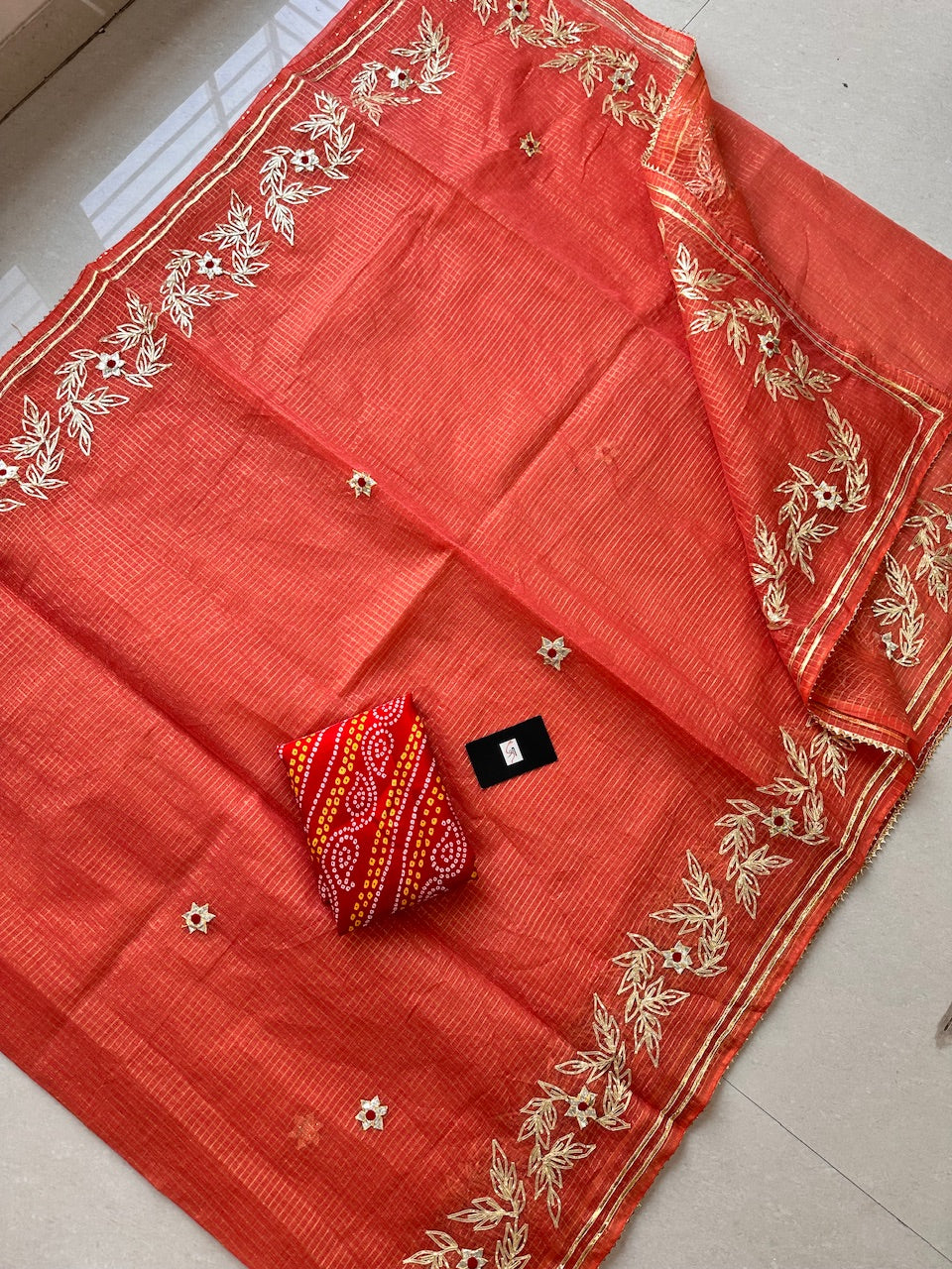 Jaipuri Gota Patti Embroidered Kota Cotton Tissue Doria Saree