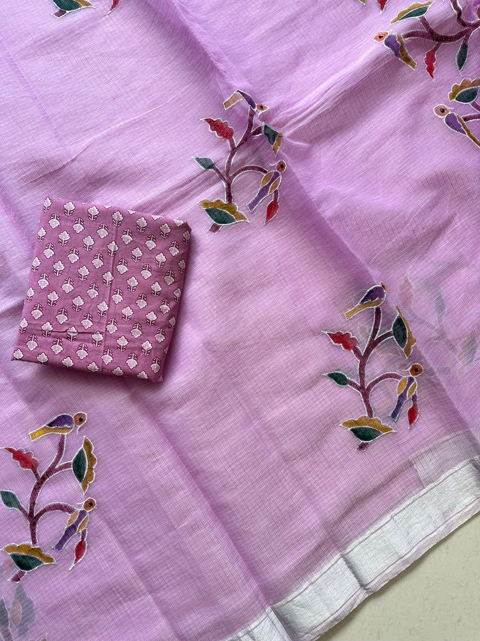 Embroidered Handpainted Kota Cotton Doria Saree