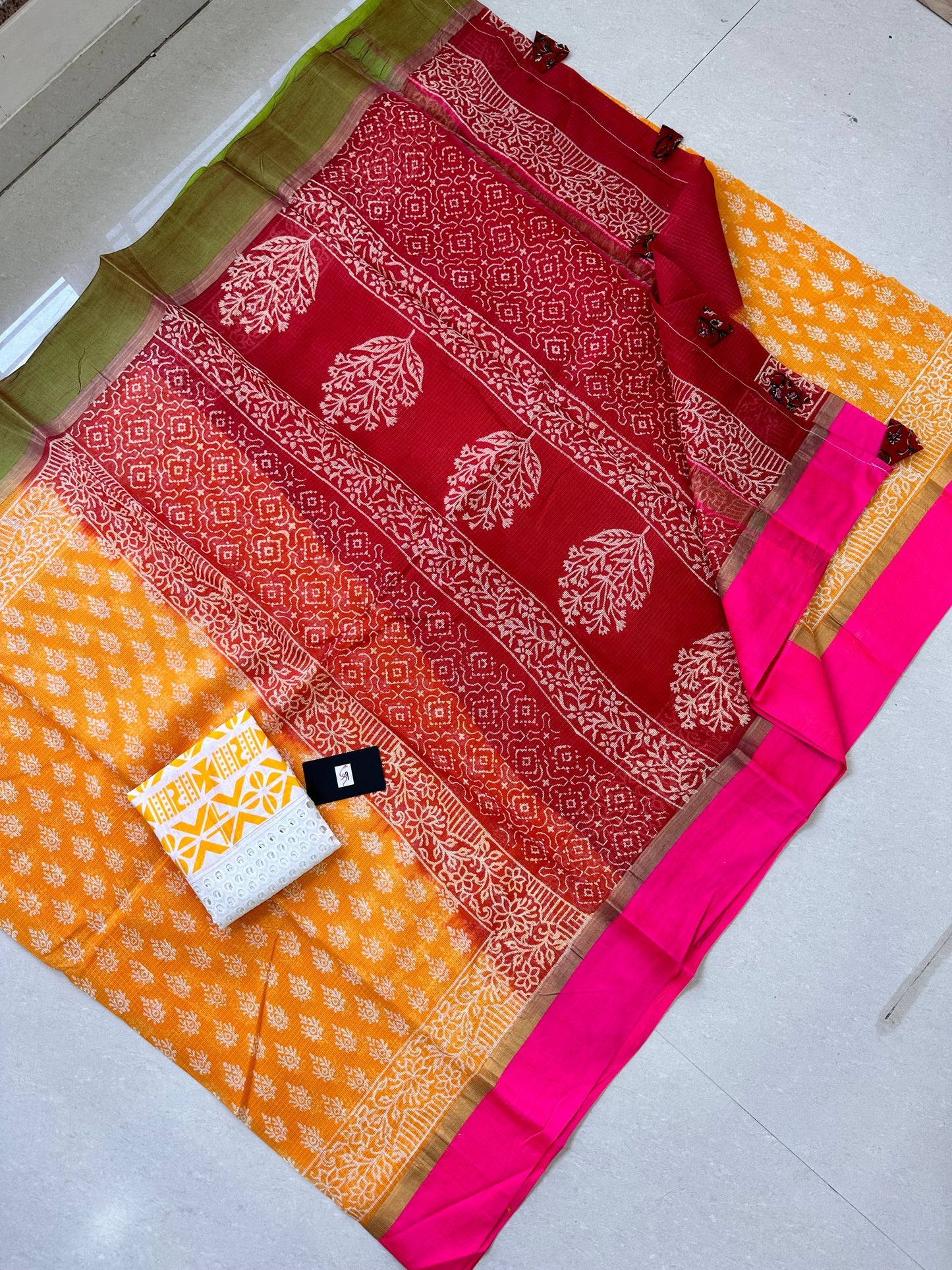 Pure HandBlock Printed Kota Cotton Doria Saree